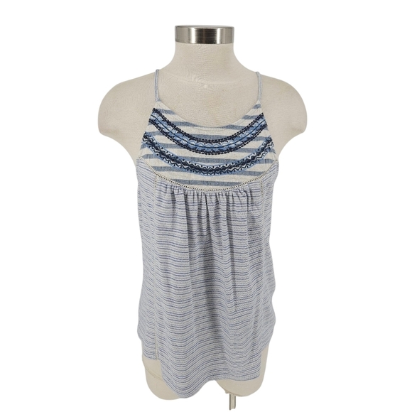 Lucky Brand Tops - Lucky Brand Tank Top Blue Stripe Boho Embroidered Sleeveless Shirt Small
